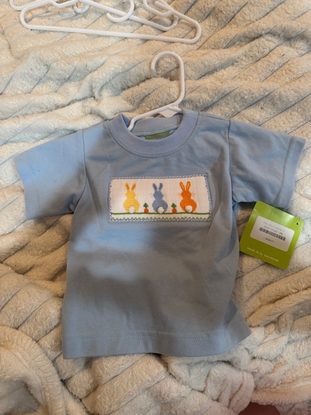Light Blue Short-Sleeve Kids Tee with Bunny Appliqué